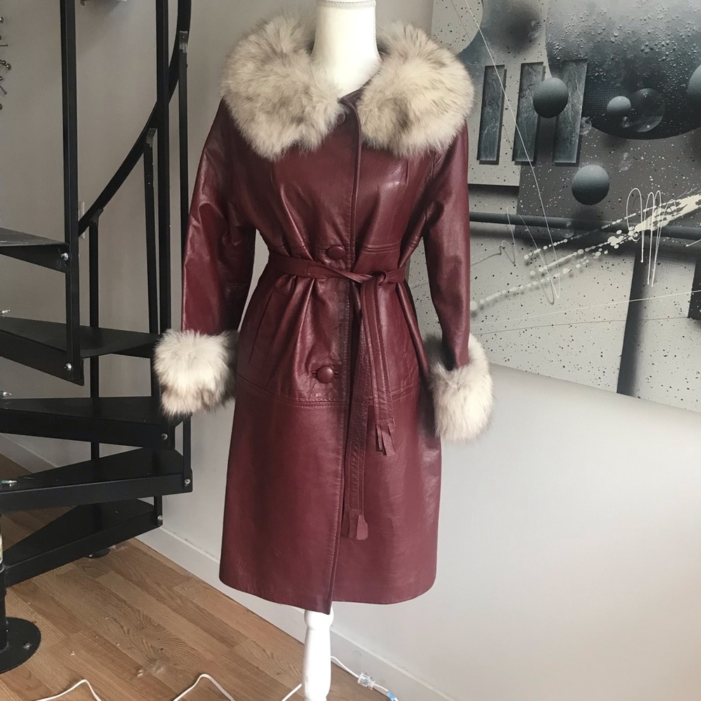 Vintage coat Faux leather faux fur coat   sz 10/12